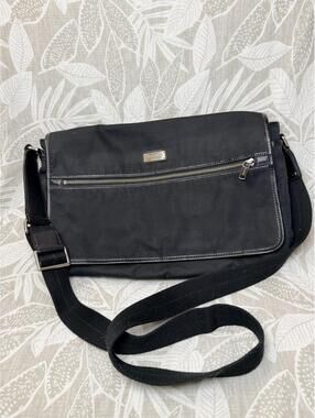 Classic Black Coach Nylon Messenger Bag with Leather Trim